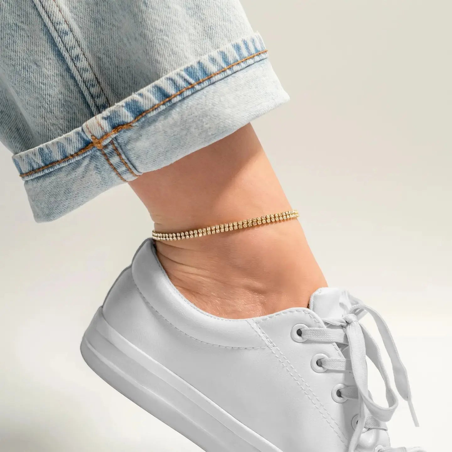 Gold 2 Row Rhinestone Anklet