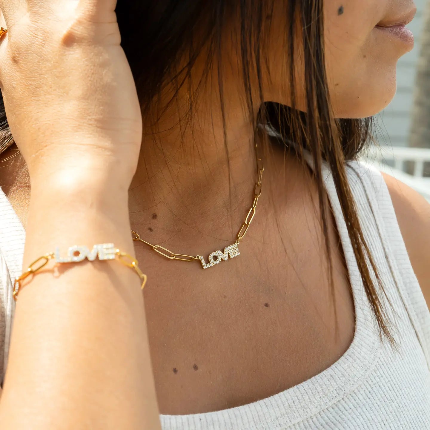 18k Gold PVD Love Paper Clip Necklace