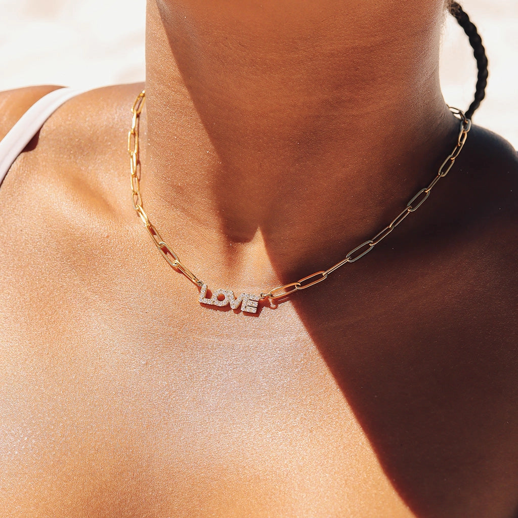 18k Gold PVD Love Paper Clip Necklace