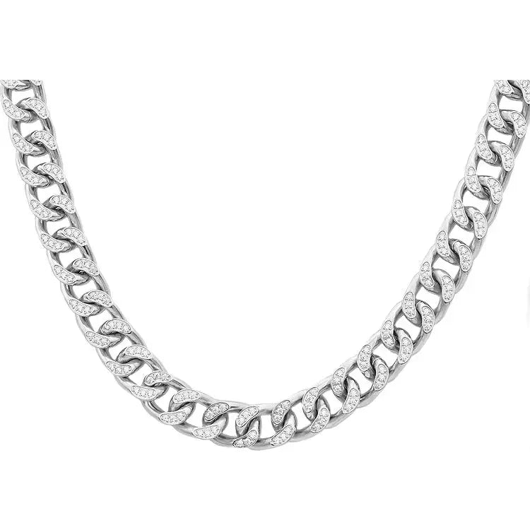 Men's Silver Bling Iced Cuban Link Necklace
