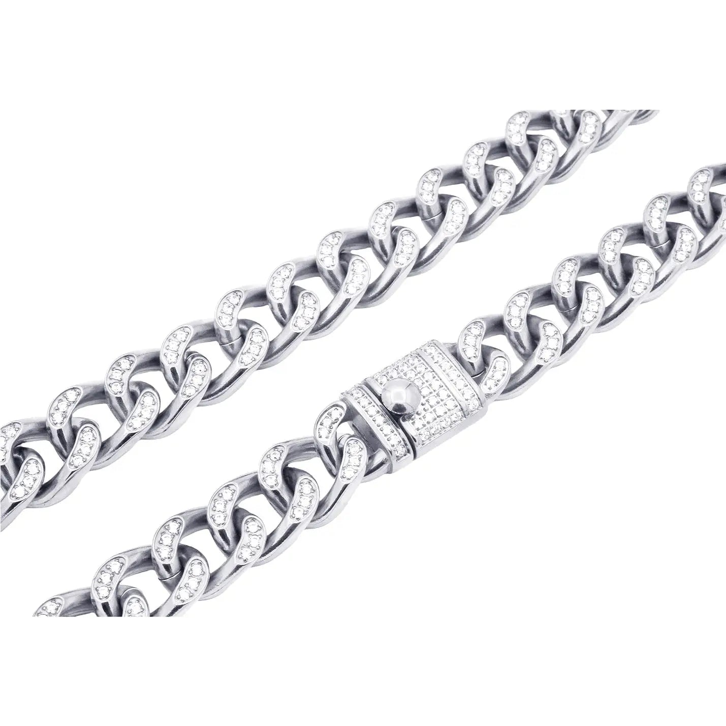 Men's Silver Bling Iced Cuban Link Necklace