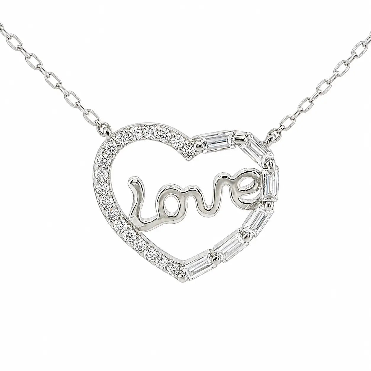 Sterling Silver Cubic Zirconia Heart Love Necklace