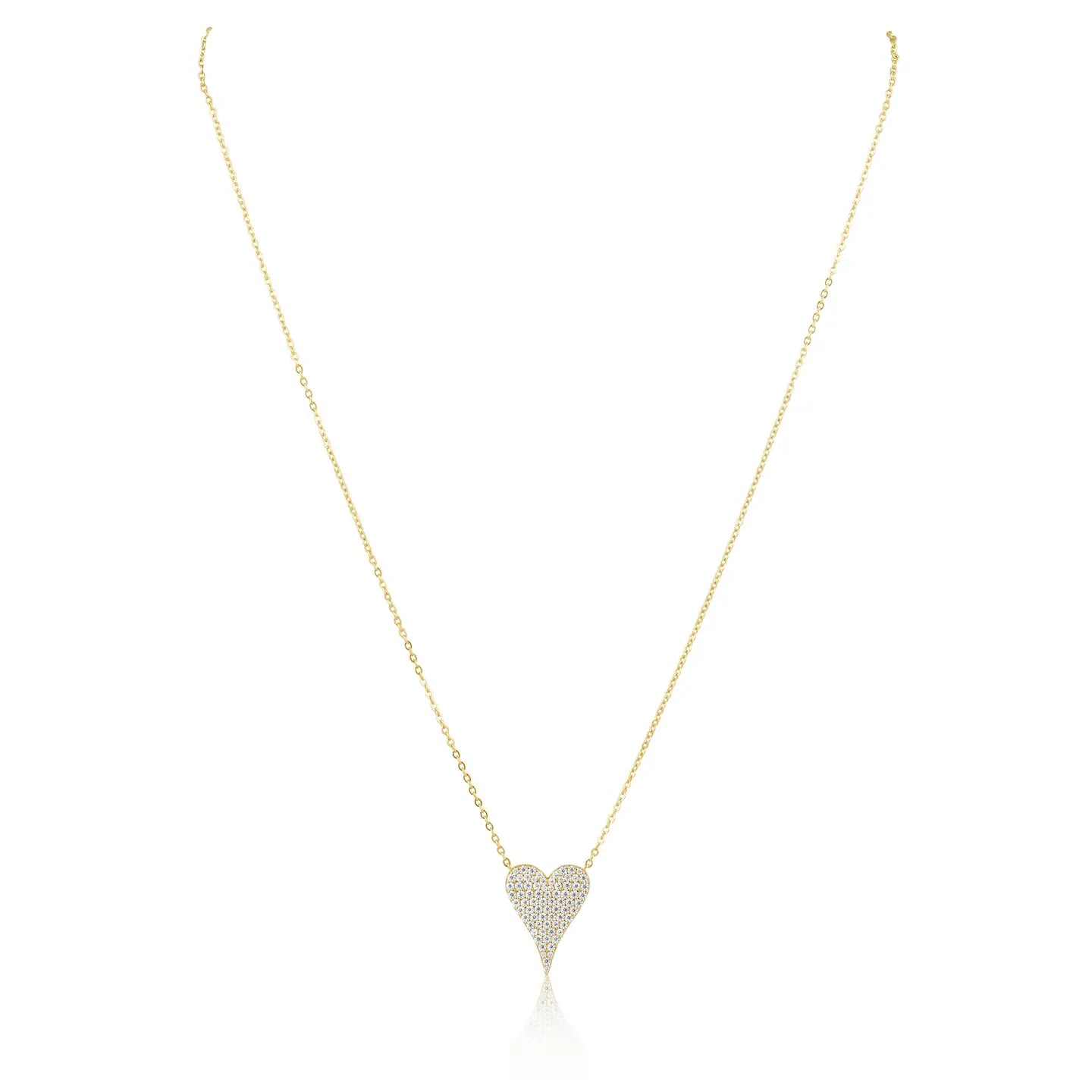 Gold Pave Heart Necklace 925 Sterling Silver