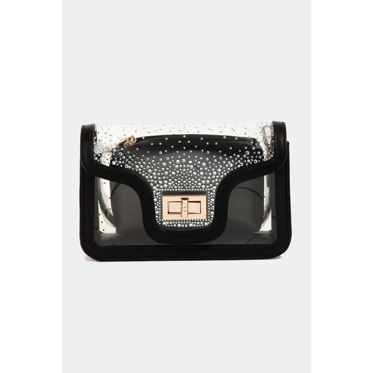 Clear Purse with Sparkly Rhinestones and Black Trim