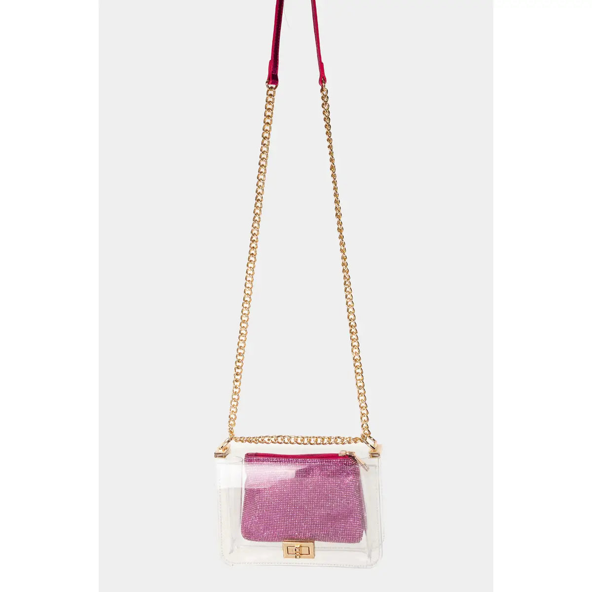 Clear Purse with Fuchsia Clutch Insert (Cross Body)