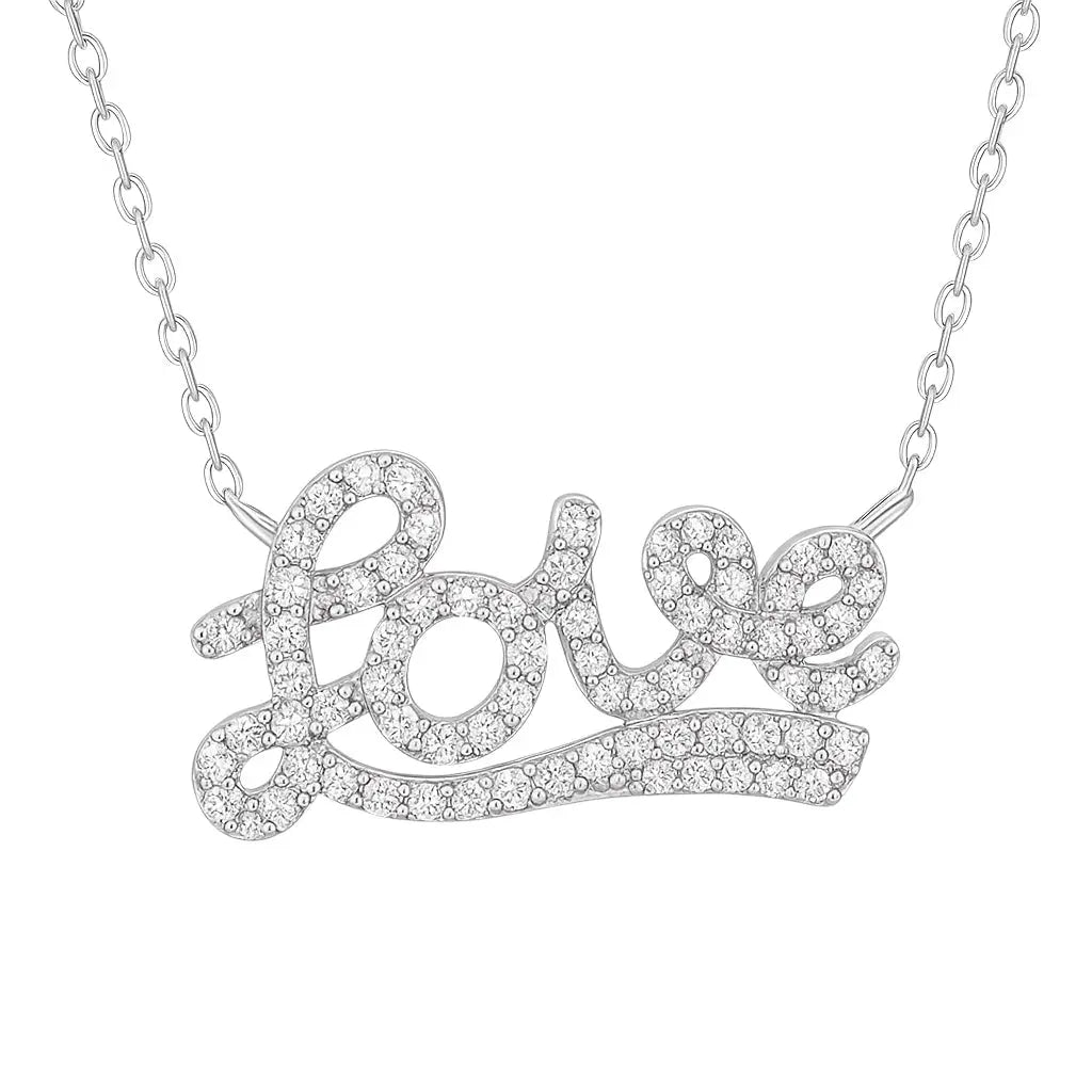 Cursive Sterling Silver Love Necklace