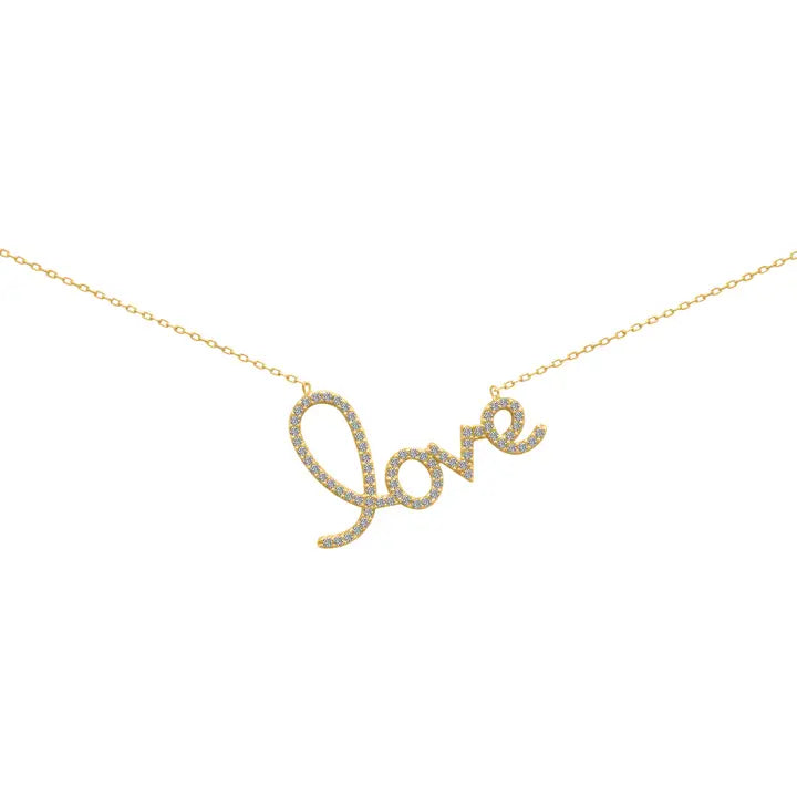 Gold over Sterling Silver Cursive Love Necklace
