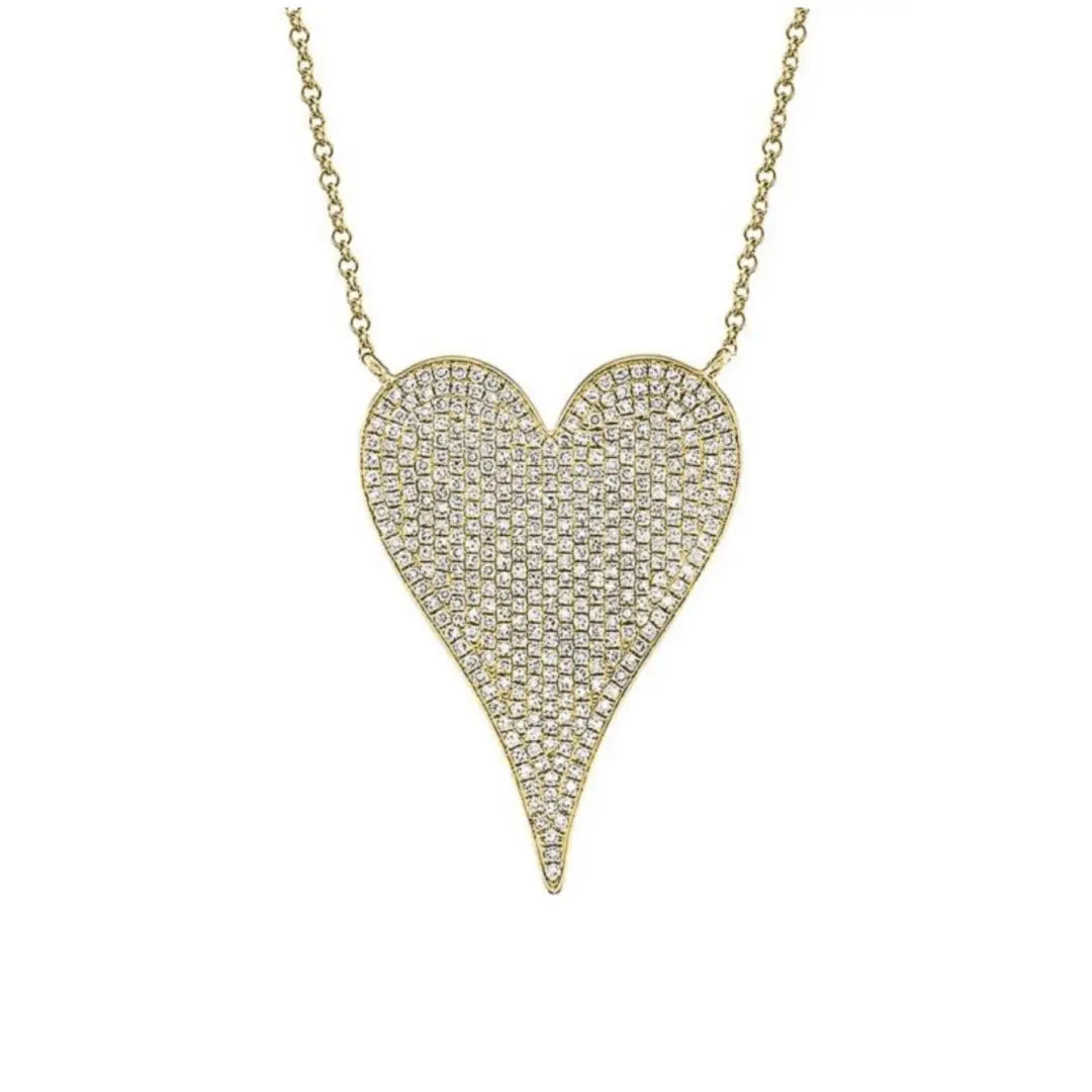 Gold Pave Heart Necklace 925 Sterling Silver