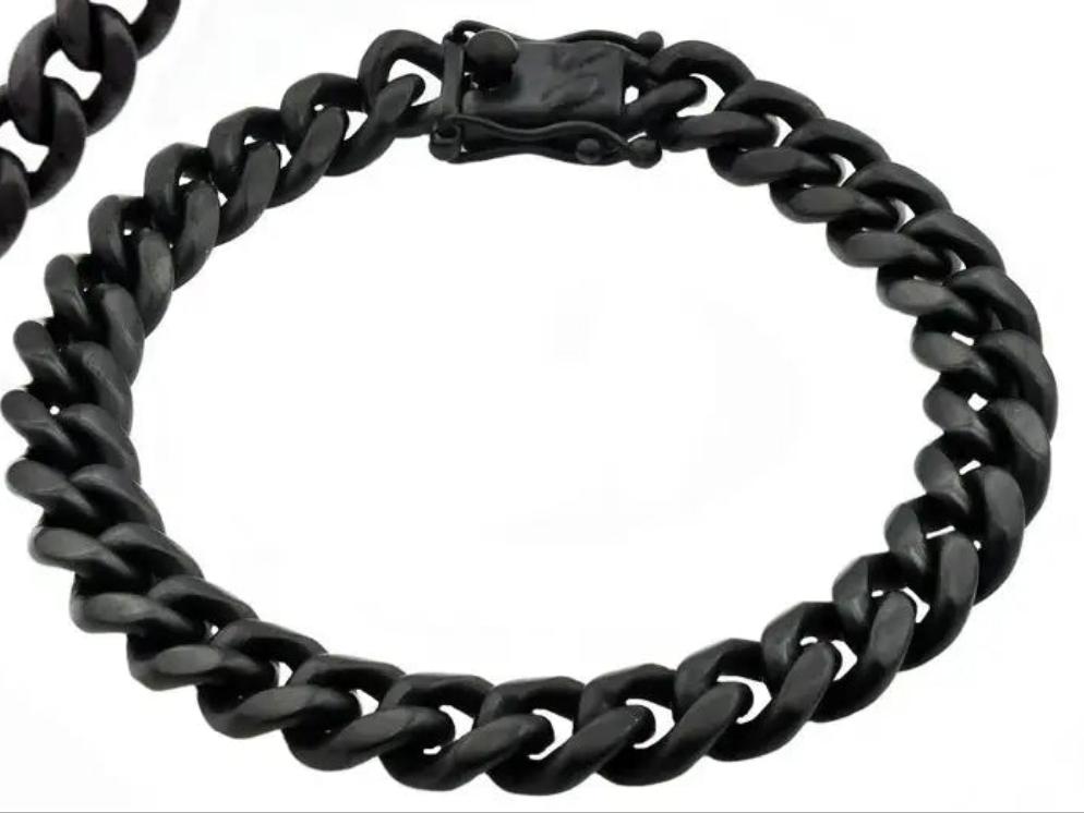 Men's 10mm Matte Black Bracelet Stainless Steel Miami Cuban Link Chain
