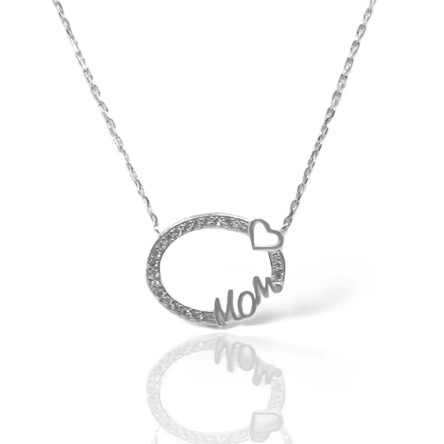 Mom's Sterling Silver Oval Heart Necklace