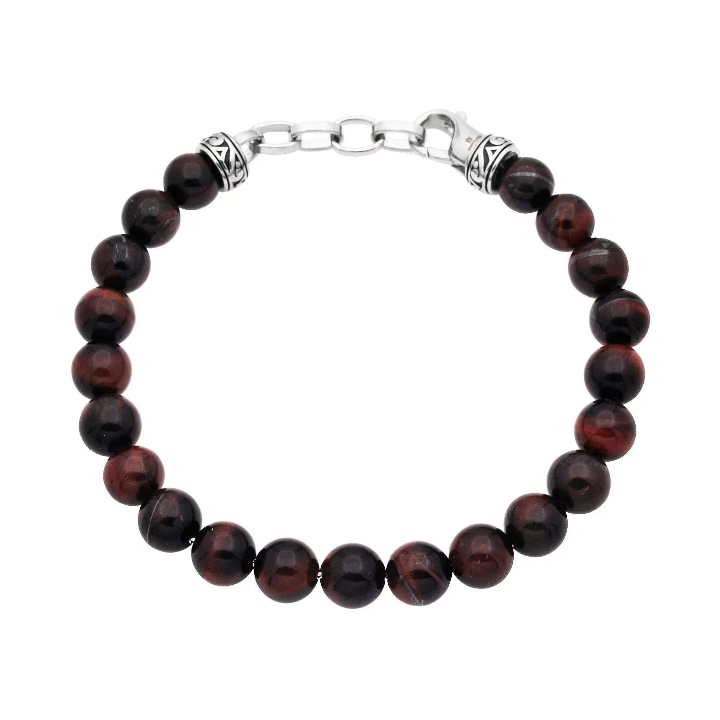 Men's Red 8mm Tiger Eye Stainless Steel Bracelet