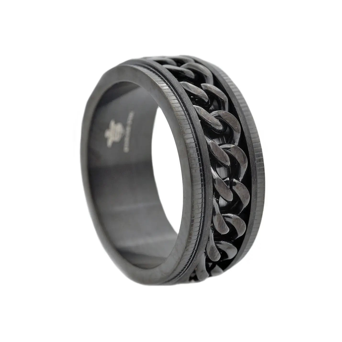 Men's Black Chain Spinner Ring