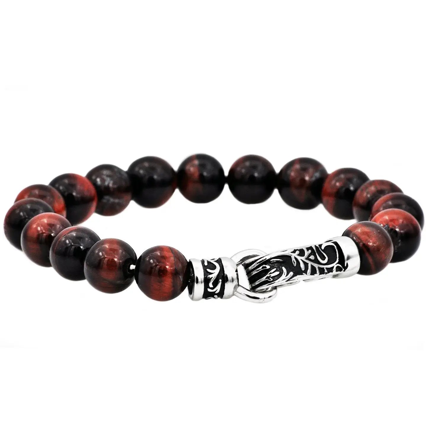 Men's Red Tiger Eye Stainless Steel Bracelet
