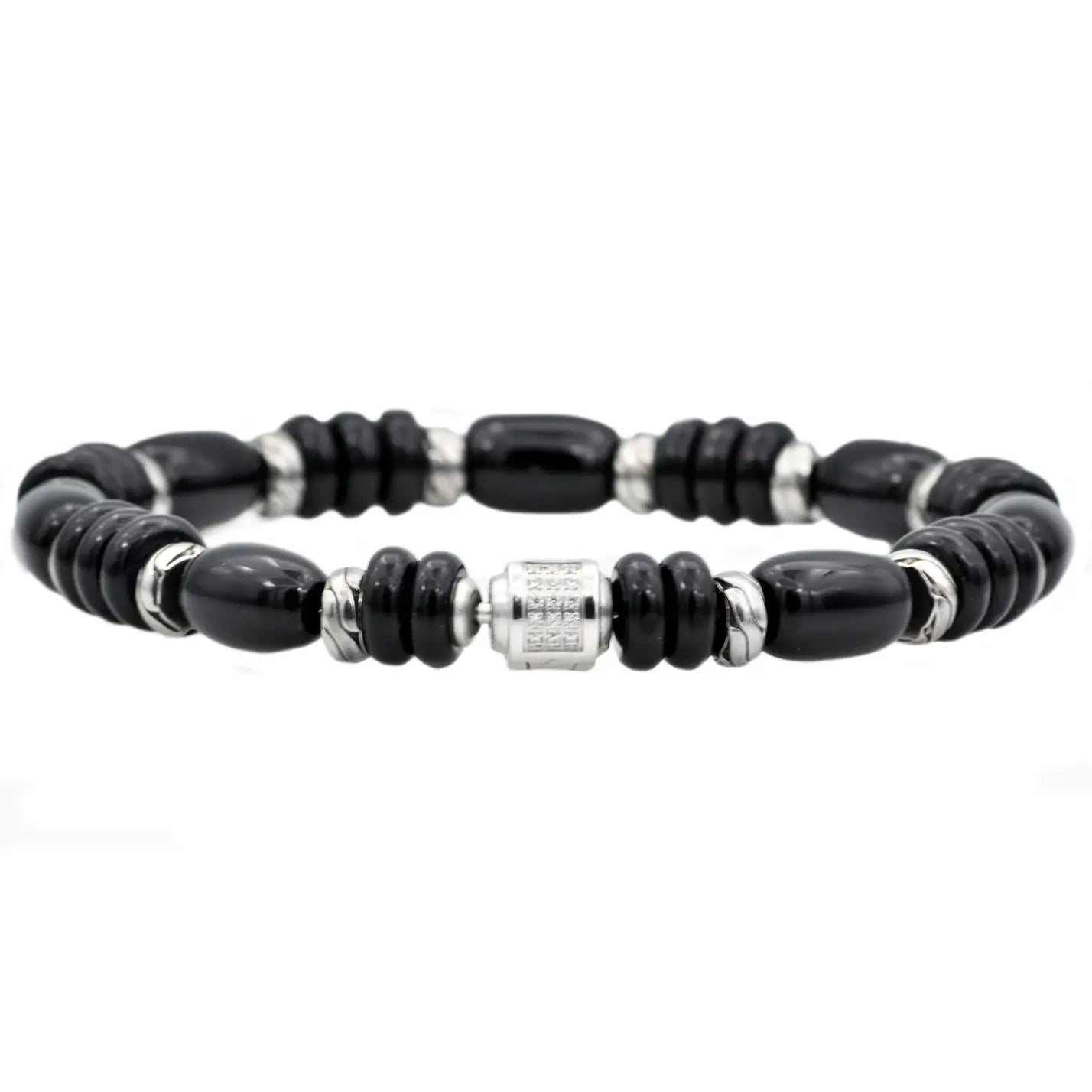 Men's Rondelle Onyx Cubic Zirconia Stainless Steel Bracelet