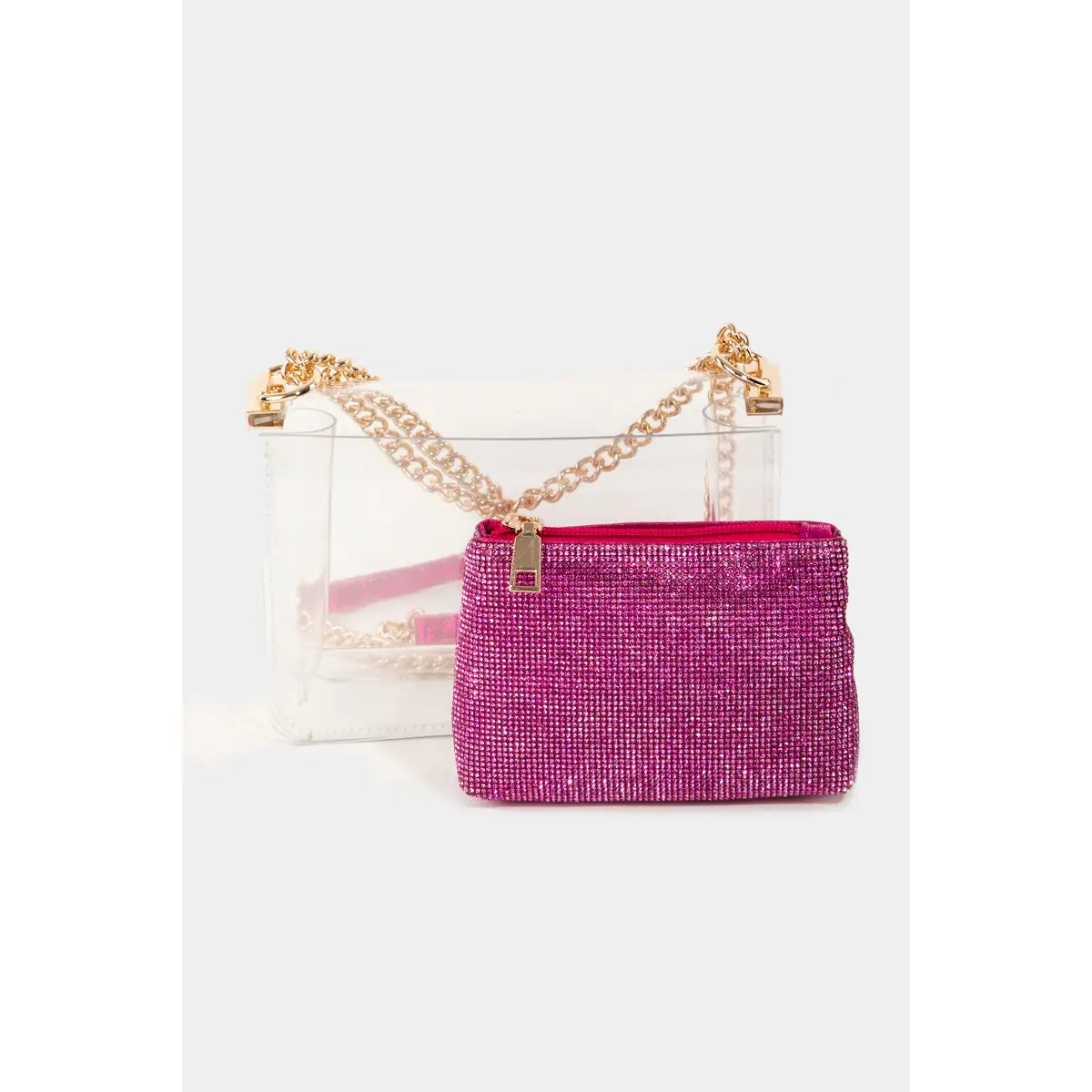 Clear Purse with Fuchsia Clutch Insert (Cross Body)