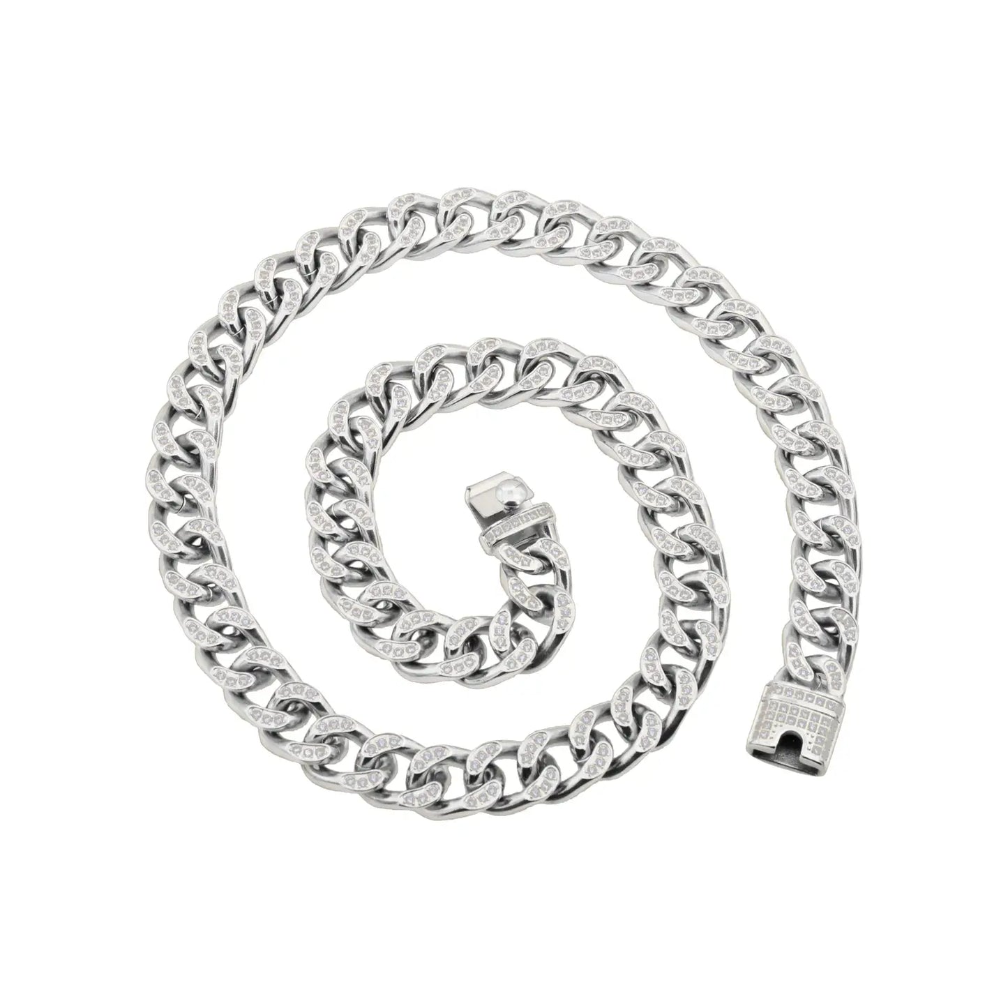Men's Silver Bling Iced Cuban Link Necklace