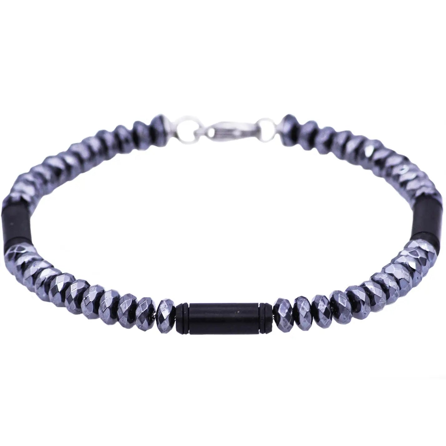 Men's Genuine Hematite Black Plated Stainless Steel Disk Link Chain Bracelet