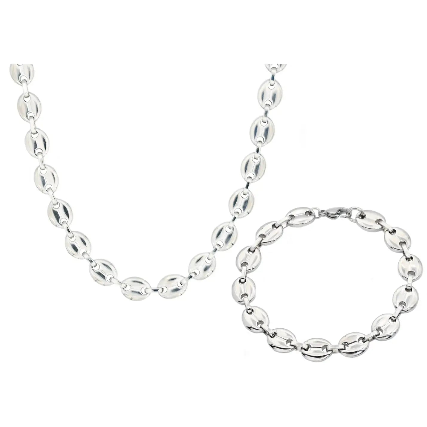 Men's Stainless Steel Puff Mariner Link Chain Bracelet