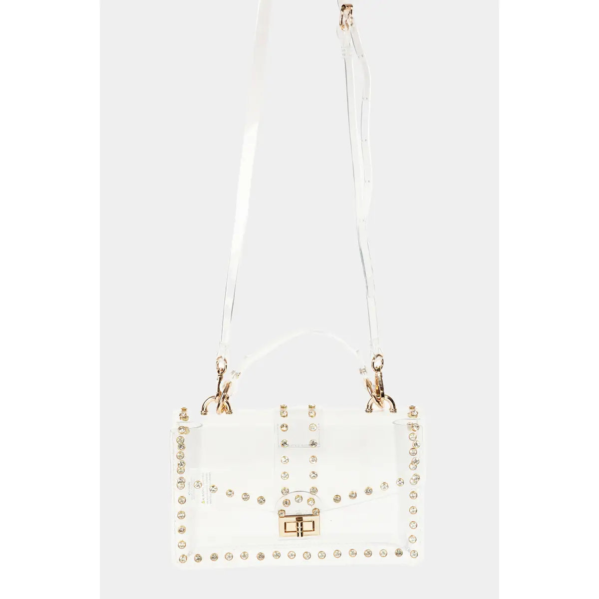 Cross Body Clear Purse with Rhinestone & Gold