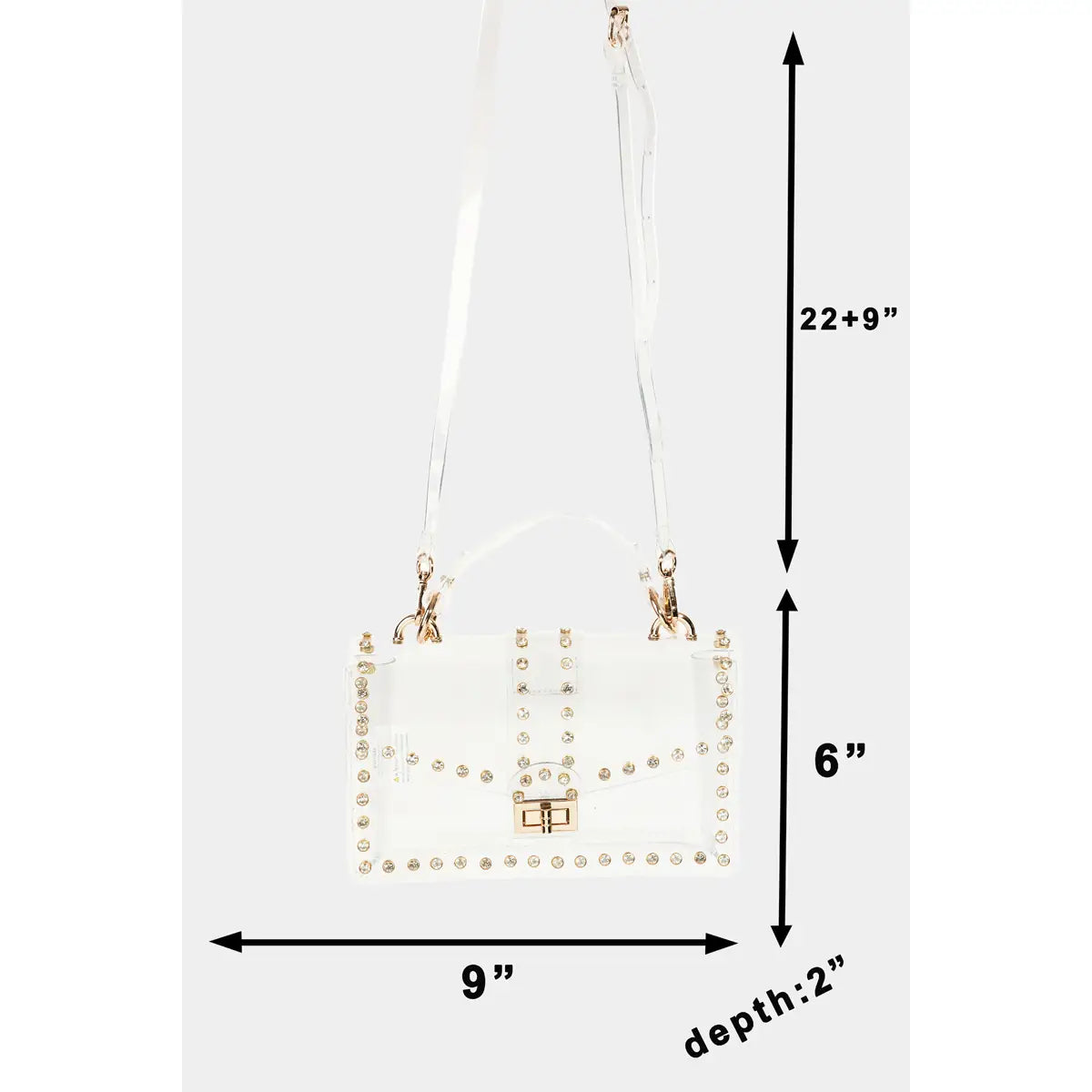 Cross Body Clear Purse with Rhinestone & Gold