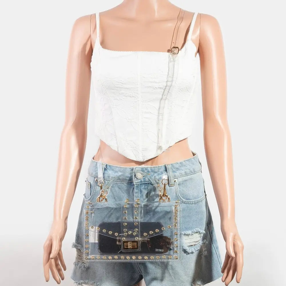 Cross Body Clear Purse with Rhinestone & Gold