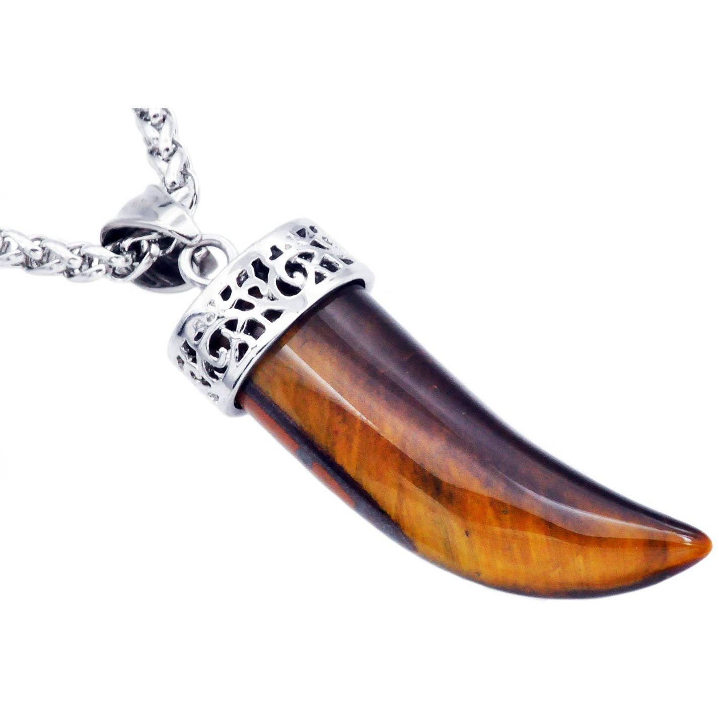 Men's Genuine Tiger Eye Horn Pendant and Chain