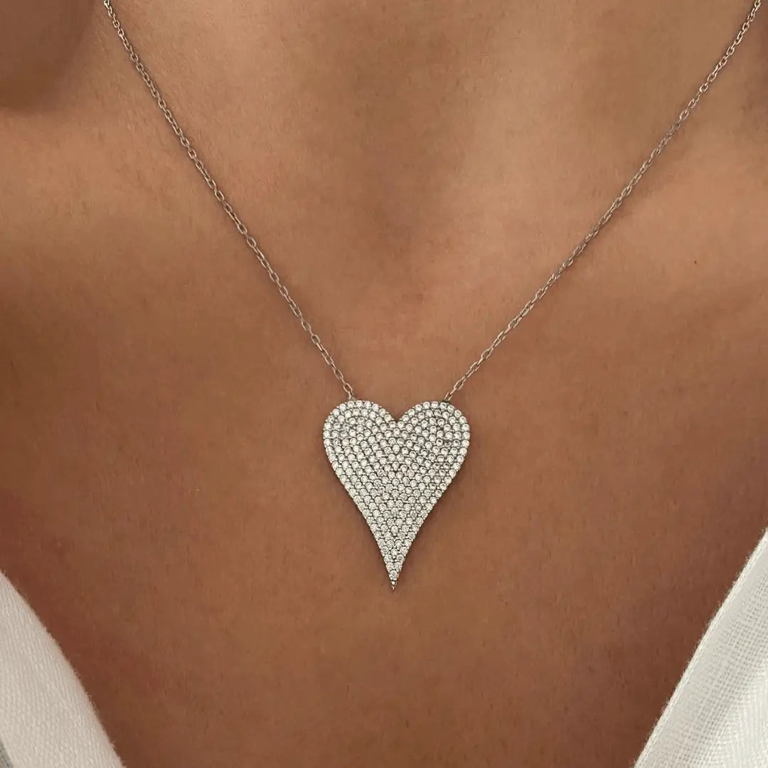 Silver Pave Heart Necklace