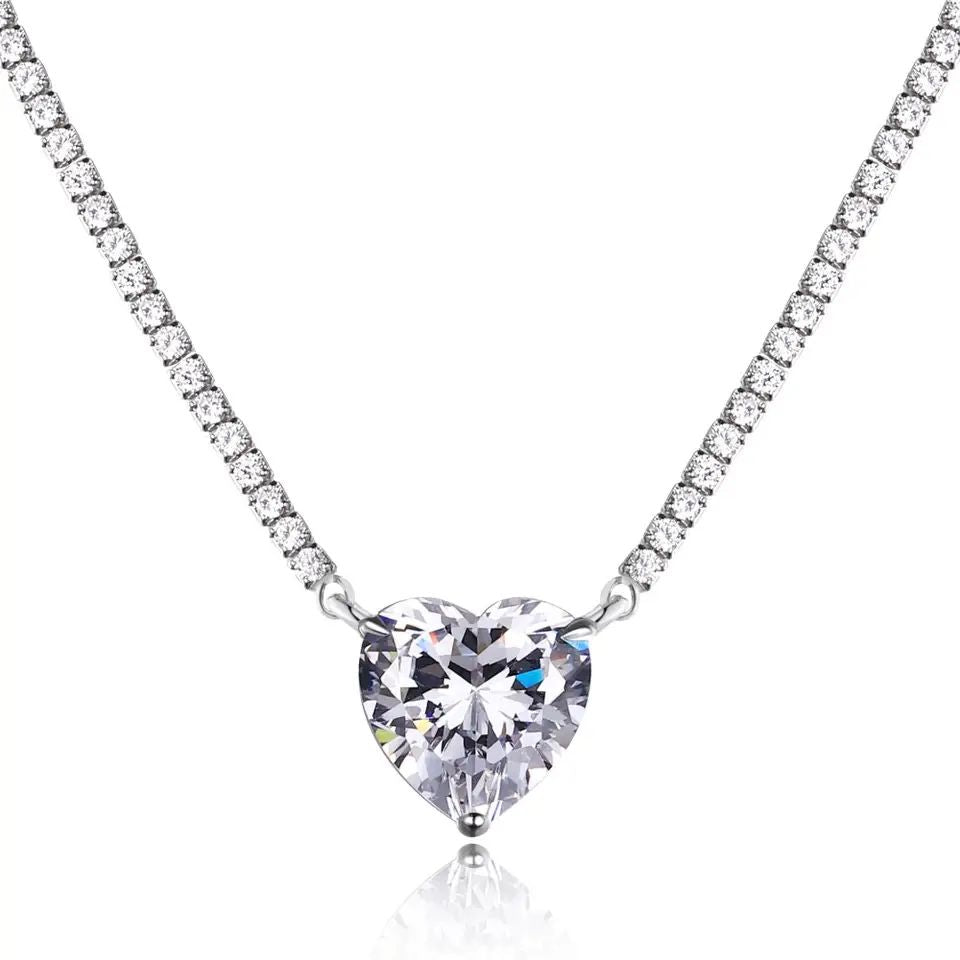 925 Sterling Silver Heart Tennis Necklace