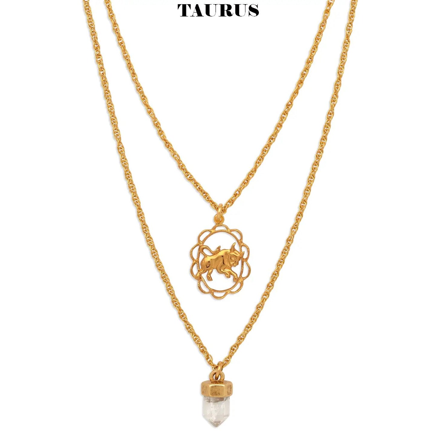 Zodiac Necklace With Quartz Crystal Charm