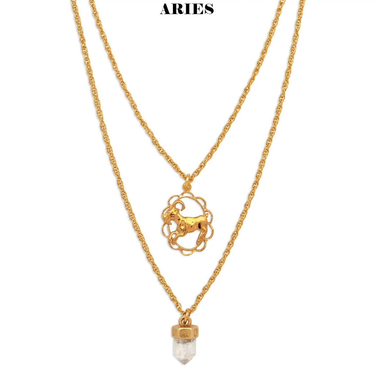 Zodiac Necklace With Quartz Crystal Charm