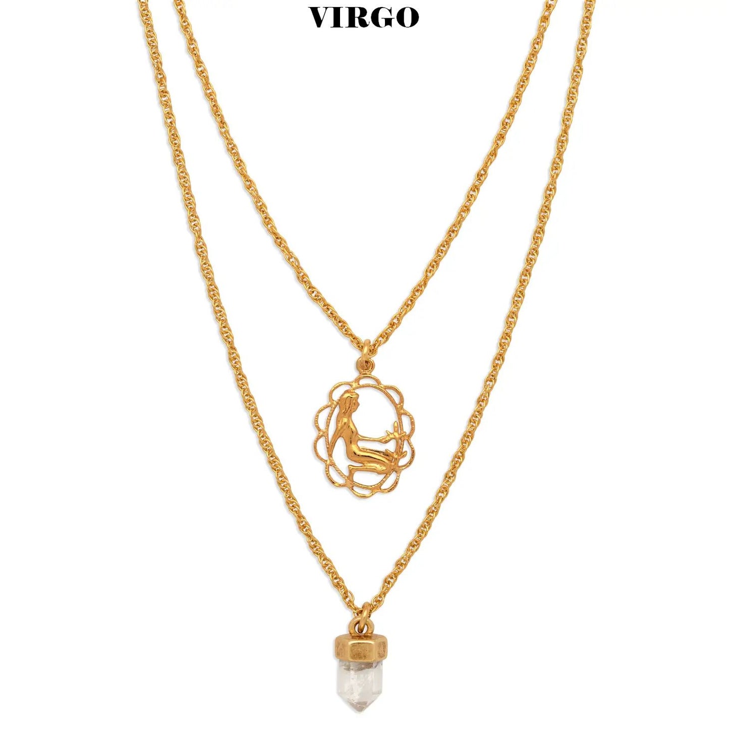 Zodiac Necklace With Quartz Crystal Charm