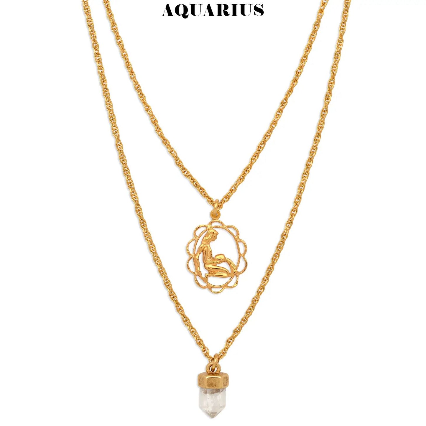Zodiac Necklace With Quartz Crystal Charm