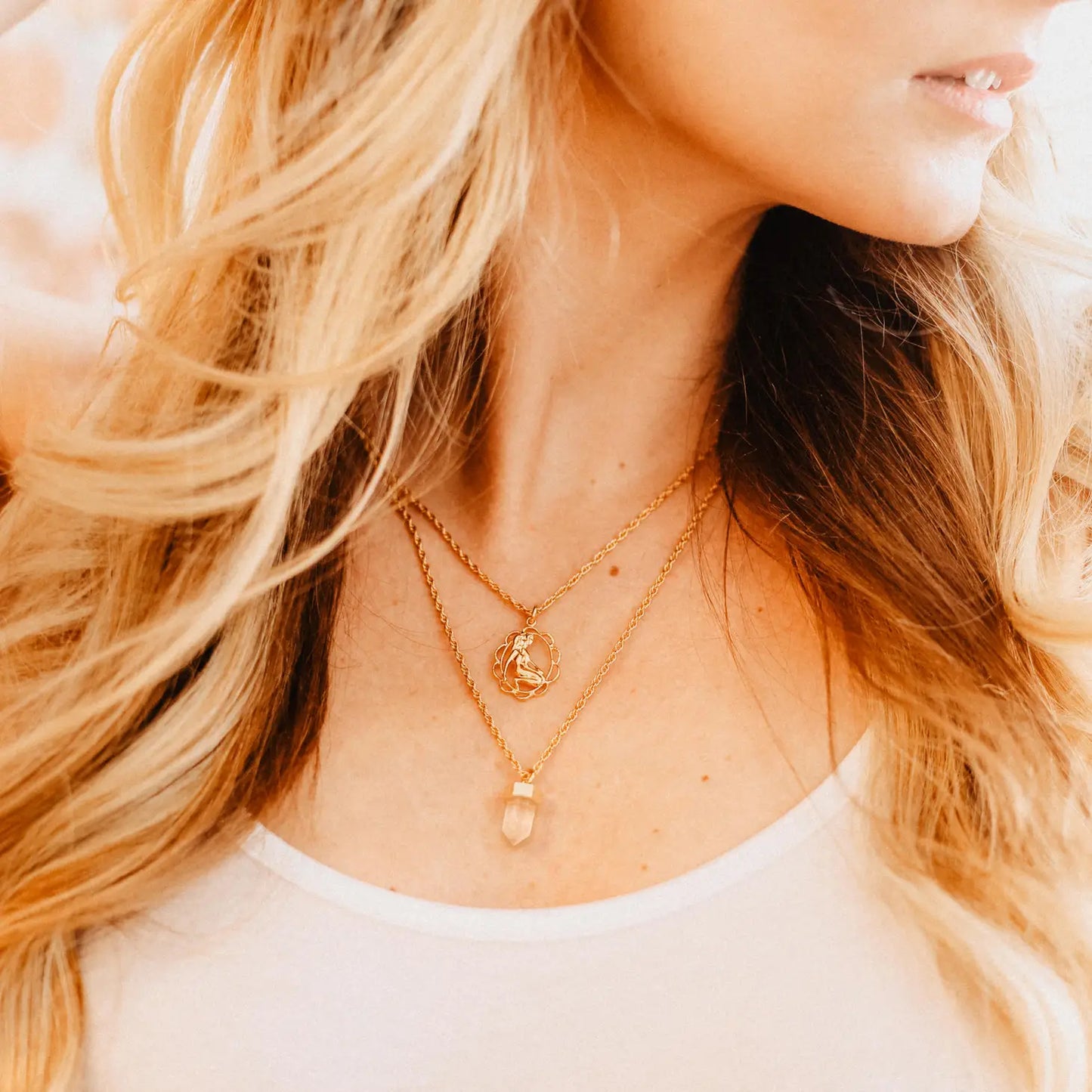 Zodiac Necklace With Quartz Crystal Charm