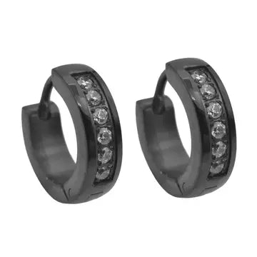 14mm Black Hoop Cubic Zirconia Earrings