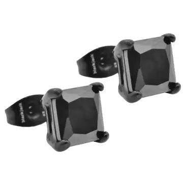 7mm Black Square Stud Cubic Zirconia Earrings