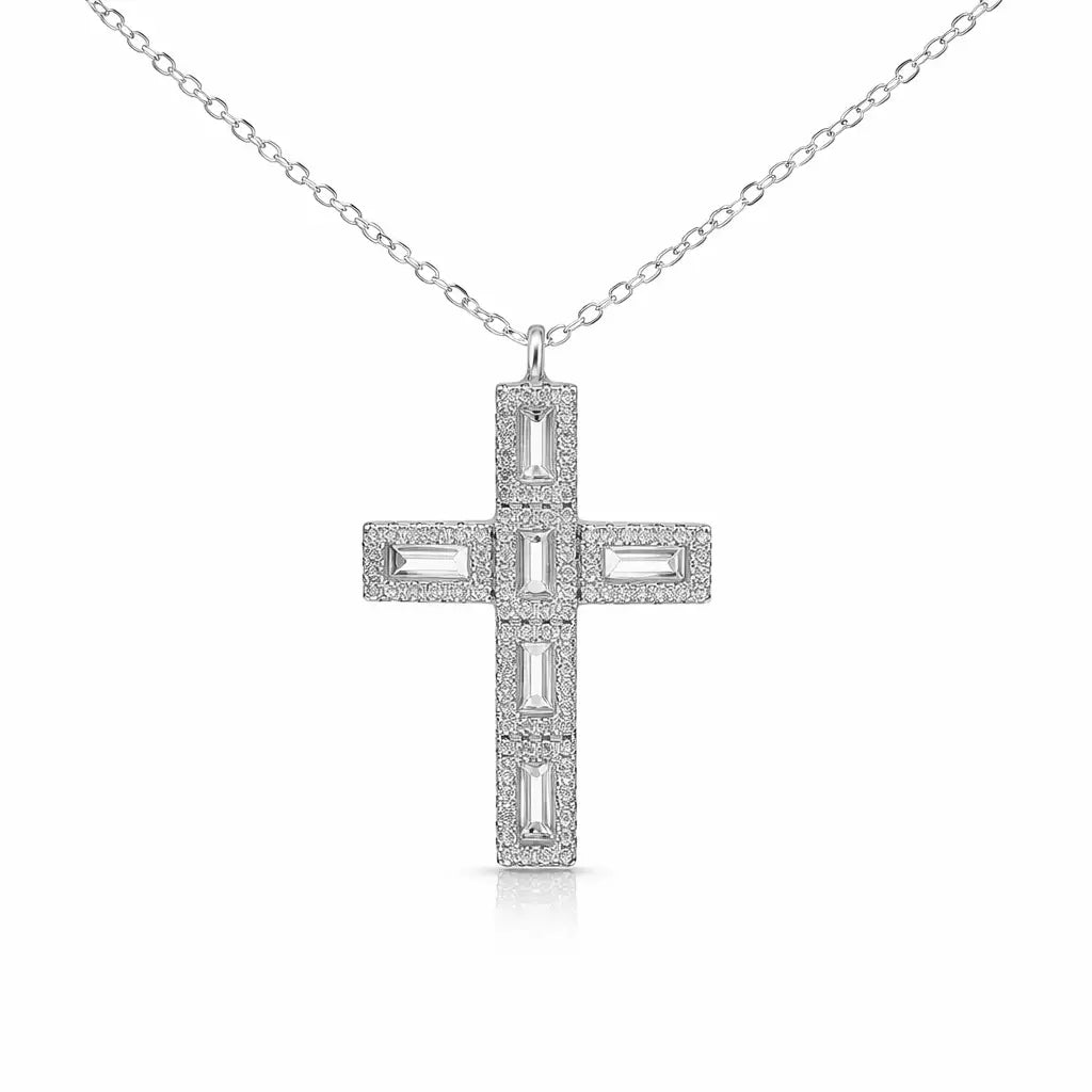 Sterling Diamond Studded Cross Necklace