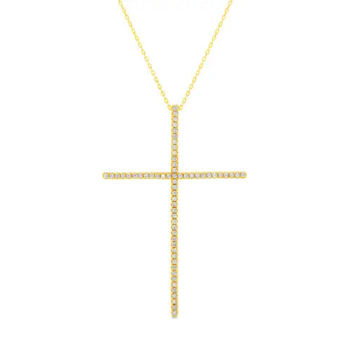 Sterling Large Gold Overlay Cross Necklace