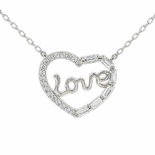 Sterling Silver Cubic Zirconia Heart Love Necklace