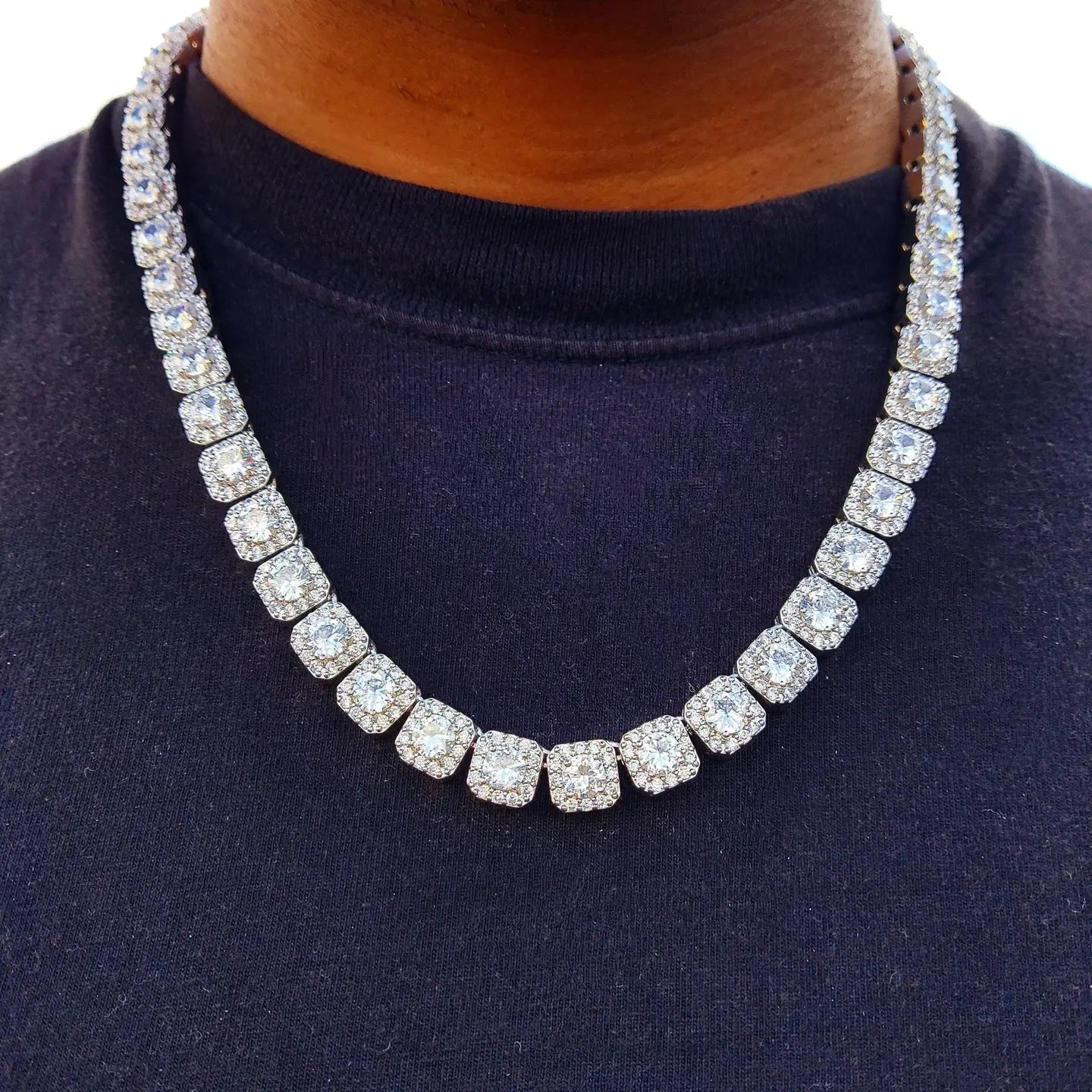 Men's 10mm Clustered Diamond Tennis Necklace