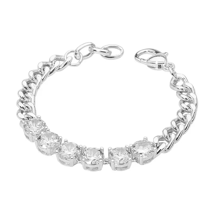 Link Bracelet with Cubic Zirconia
