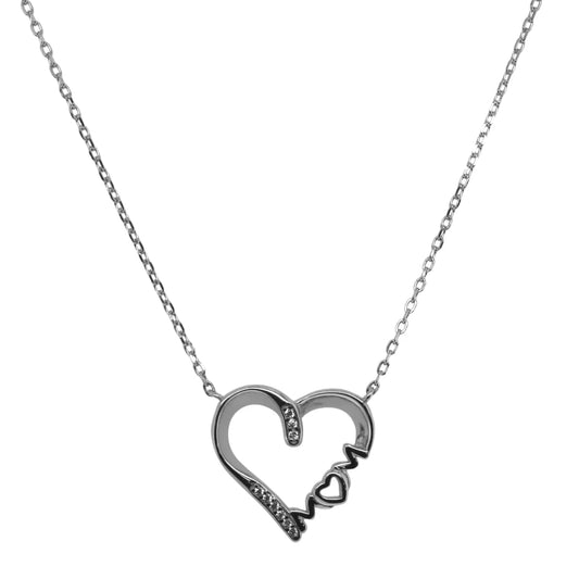 Mom's Sterling Silver Cubic Zirconia Heart Necklace