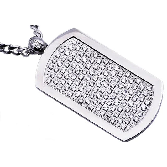 Men's Stainless Steel Dog Tag Pendant with Cubic Zirconia