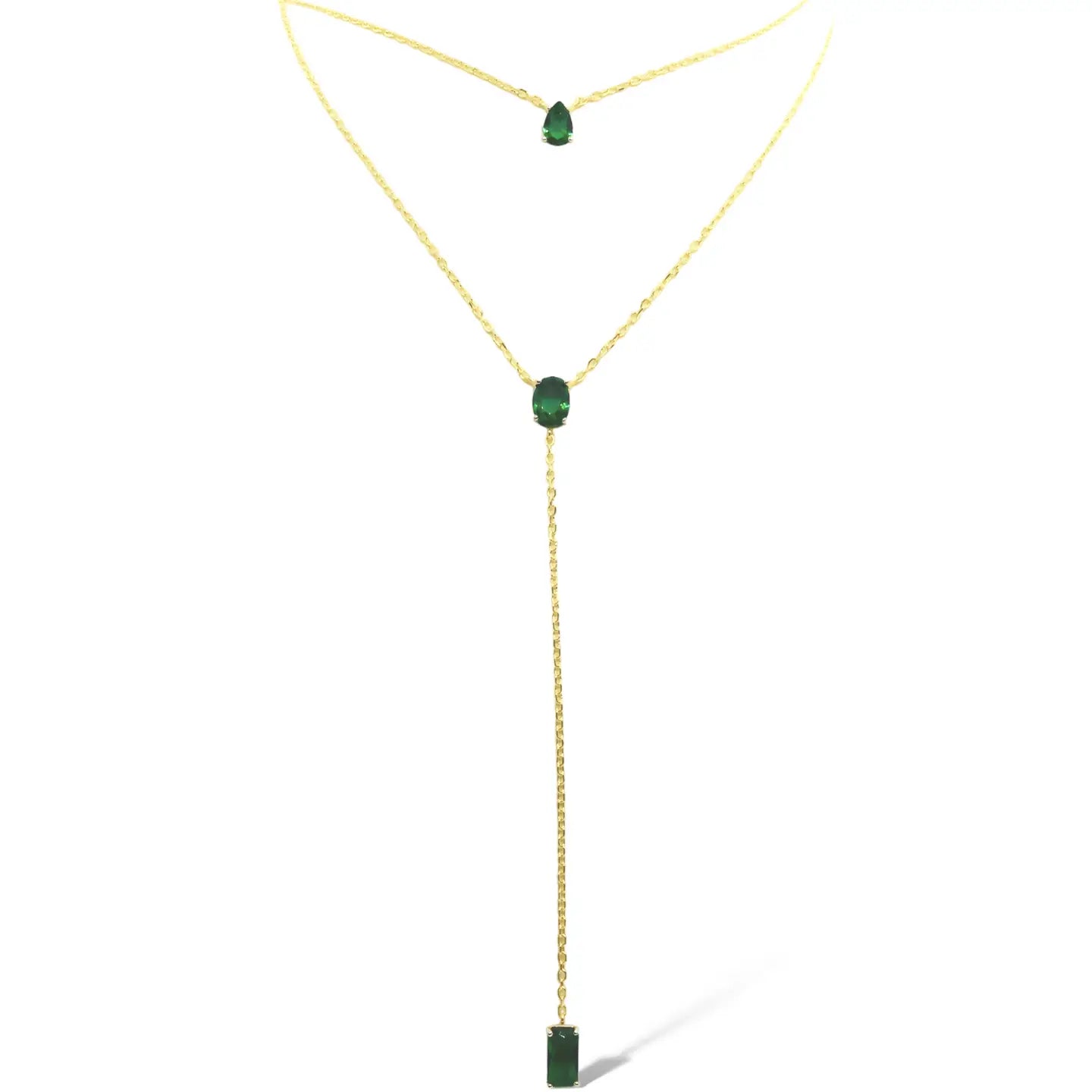 Gold Emerald Tone Drop Necklace