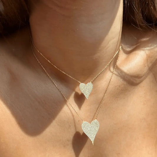 Gold Pave Heart Necklace 925 Sterling Silver