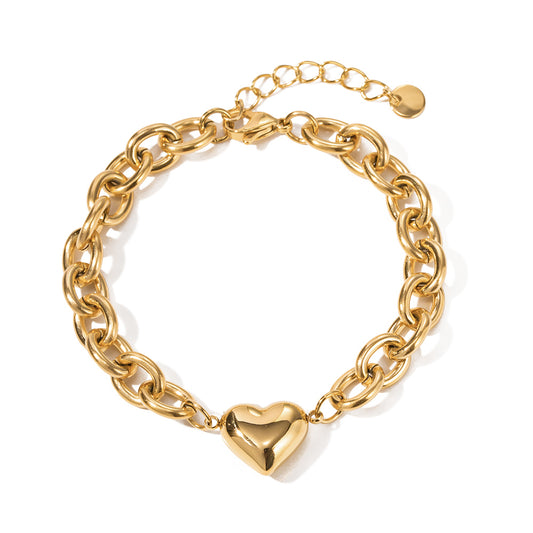 Gold Heart Link Chain Bracelet