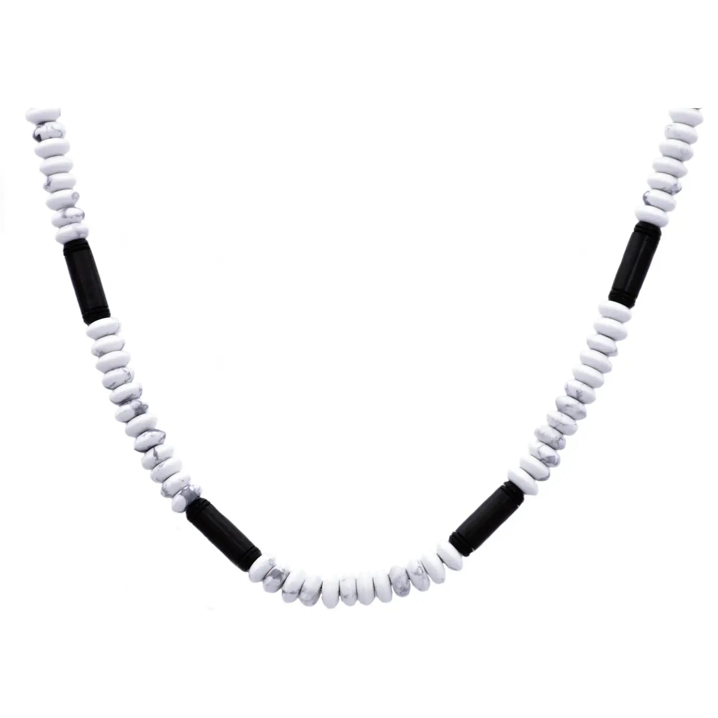 Men's Genuine Howlite Black Plated Stainless Steel Disk Link Chain Necklace