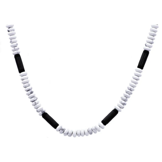 Men's Genuine Howlite Black Plated Stainless Steel Disk Link Chain Necklace