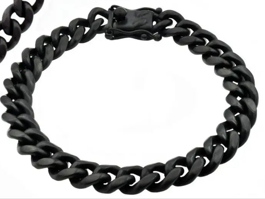 Men's 10mm Matte Black Bracelet Stainless Steel Miami Cuban Link Chain