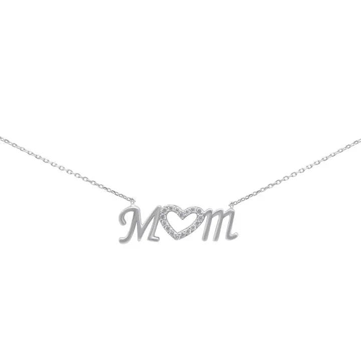 Mom's Cursive Sterling Silver Heart Necklace