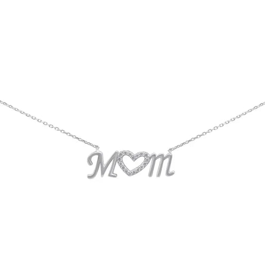 Mom's Cursive Sterling Silver Heart Necklace